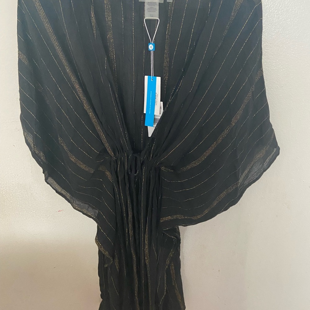 Unused, tagged swim cover up. Black and gold. Medium